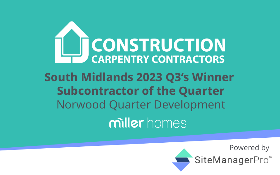 LJ Construction win Miller Homes South Midlands Sub Contractor of the Quarter (Q3) for the Norwood Quarter Development