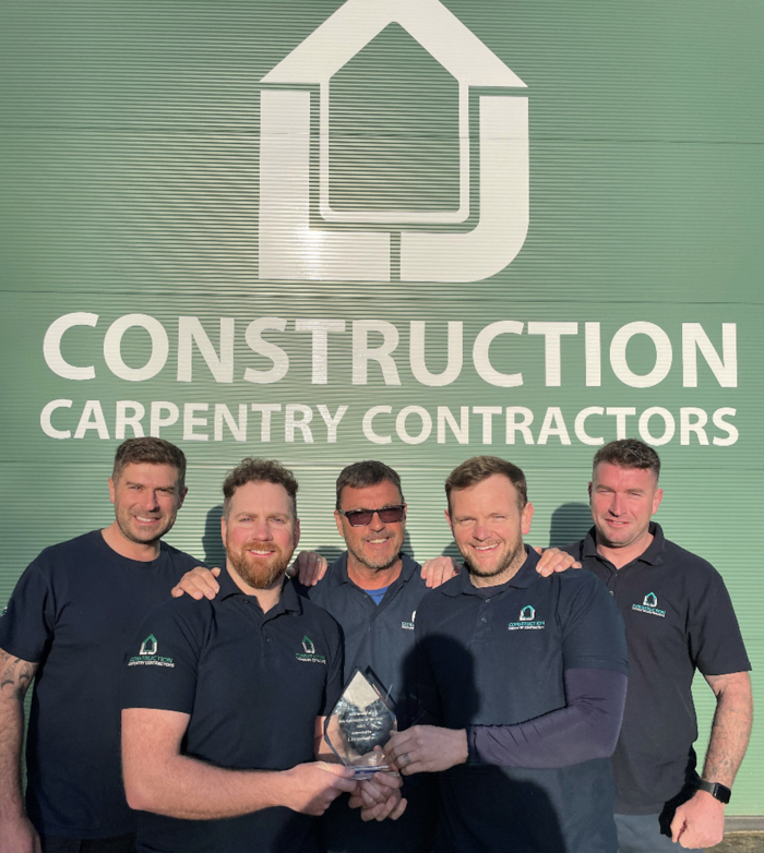 LJ Construction team with their Subcontractor of the Year award from Barratt Homes Northampton.